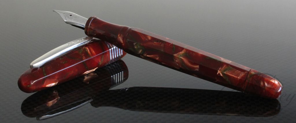 Stipula Limited Edition Red and Green Celluloid Faceted Etruria Fountain Pen