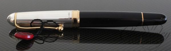 Aurora Optima Black Solid Sterling Silver Cap Piston Filled Fountain Pen Gold Trim