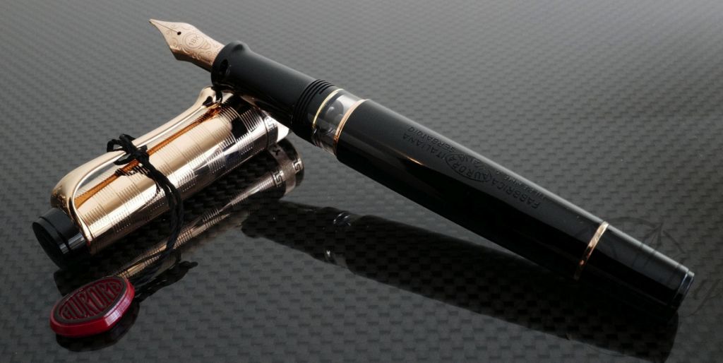Aurora Optima Deco Rose Vermeil Cap/Black Barrel Fountain Pen Piston Filled Fountain Pen