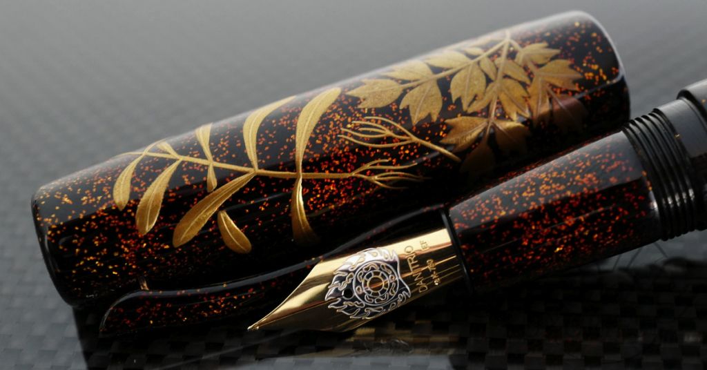 Danitrio Maki-e Spring Flowers Fountain Pen on Takumi Flat top with Painted Clip