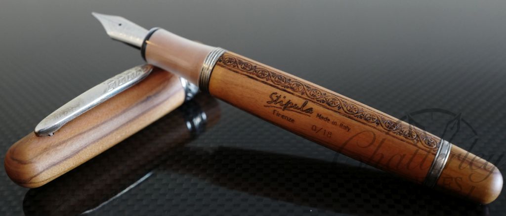 Stipula Oversized Etruria Olive Wood Limited Edition Fountain Pen with Ryan Krusac Engraving 14Kt Gold Nib