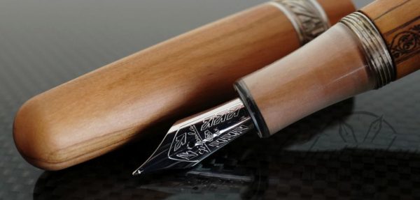 Stipula Oversized Etruria Olive Wood Limited Edition Fountain Pen with Ryan Krusac Engraving 14Kt Gold Nib