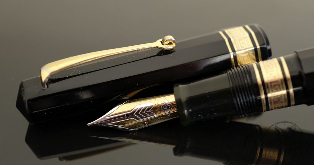 Omas Old Style Paragon Black Piston Fountain Pen with Gold Trim