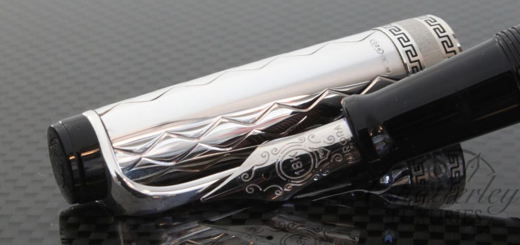 Aurora Optima Riflessi Sterling Silver Cap with Black Barrel Fountain Pen