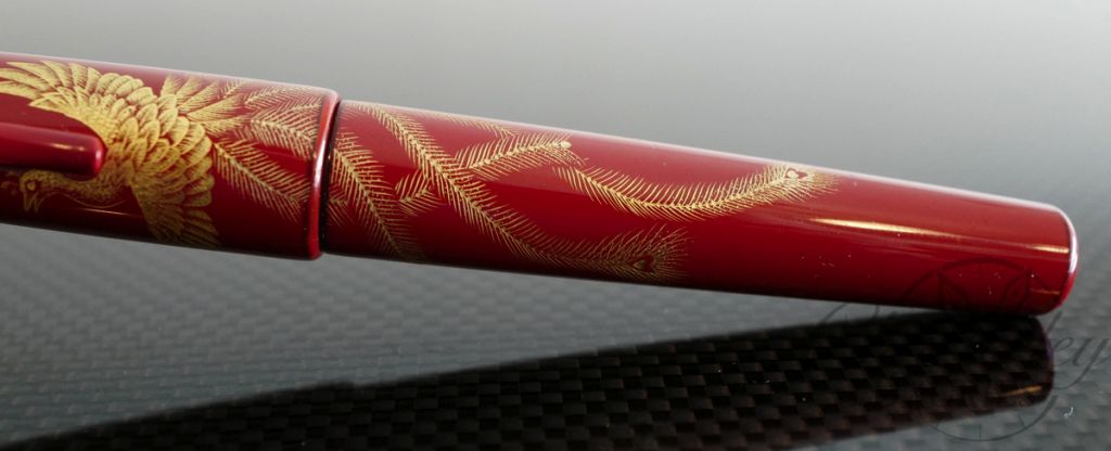 Danitrio Chinkin Peacock Red Fountain Pen on Flat-top Tukumi with painted clip