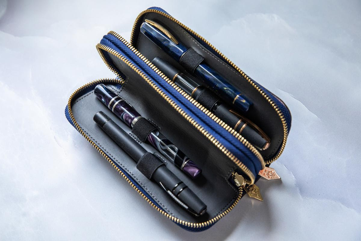Visconti Dreamtouch Leather and Silk Silver Pen Cases in 1, 2, 3, 6 and 12.  - Chatterley