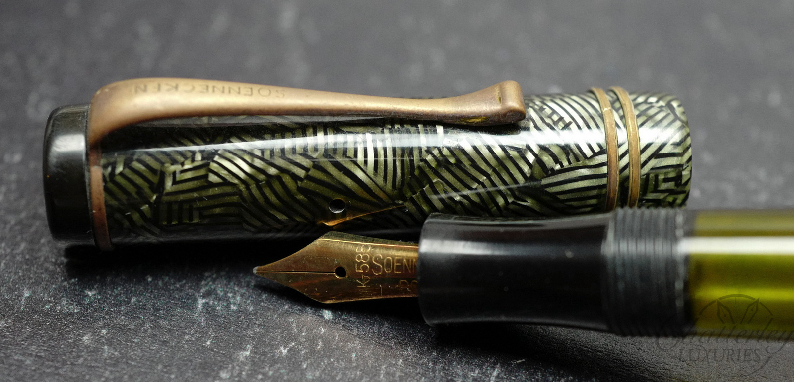 Soennecken 507 Green Candy Stripe Celluloid Fountain Pen - Chatterley