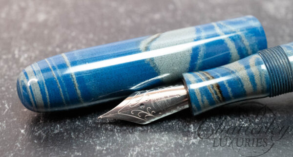 Newton Pens Nikko Blue Gray Swirl Ebonite Fountain Pen