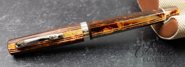 Omas Arte Italiana Milord Arco Brown Celluloid Silver High Tech Trim Fountain Pen - Image 3