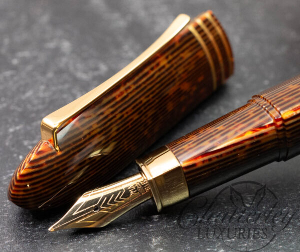 OMAS 360 Fountain Pen – Arco Brown Celluloid with Gold Trim 