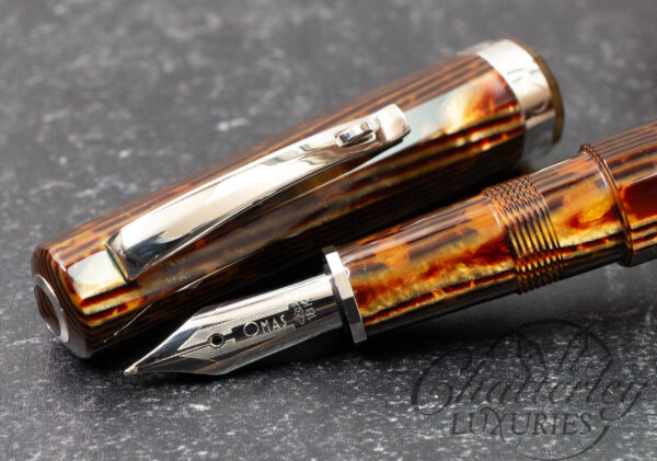 Omas Milord Brown Arco Celluloid Silver High Tech Trim Fountain Pen
