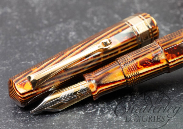 Omas Paragon Extra Old Style 1991 Brown Arco Celluloid Gold Trim Fountain Pen