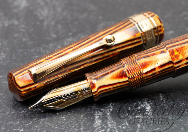 Omas Paragon Extra Old Style 1991 Brown Arco Celluloid Gold Trim Fountain Pen