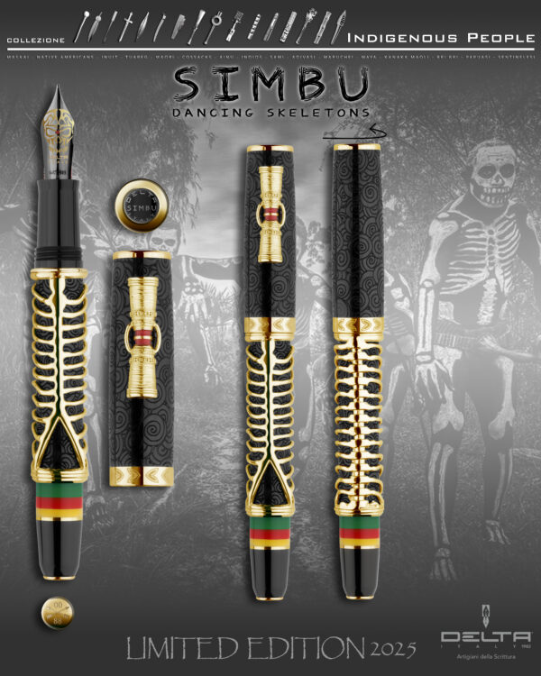 Delta Simbu Indigenous People Collection 2025 "Dancing Skeletons" Black and Vermeil Limited Edition Fountain Pen - Image 12