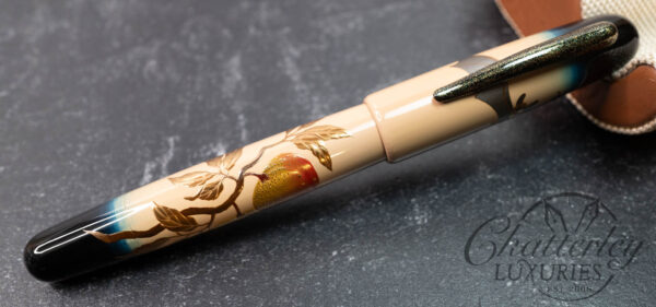 Danitrio Maki-e Bat with Peaches on Densho with Painted Clip Fountain Pen - Image 2