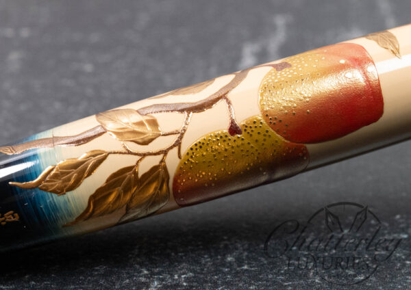 Danitrio Maki-e Bat with Peaches on Densho with Painted Clip Fountain Pen - Image 9