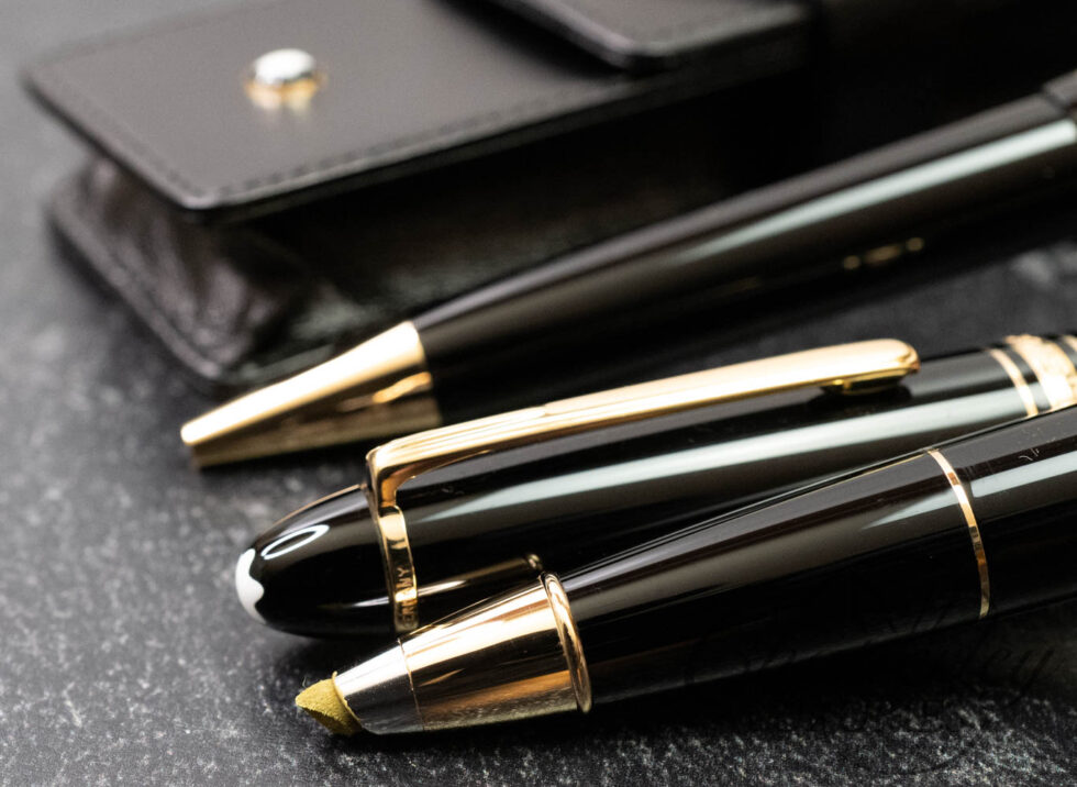 Montblanc Executive Gift Set Document Marker and LeGrand Ballpoint Pen with Leather 2 Pen Pouch