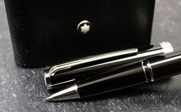 Montblanc PIX Black Rollerball and Meisterstück Black Leather Business Card Holder Set