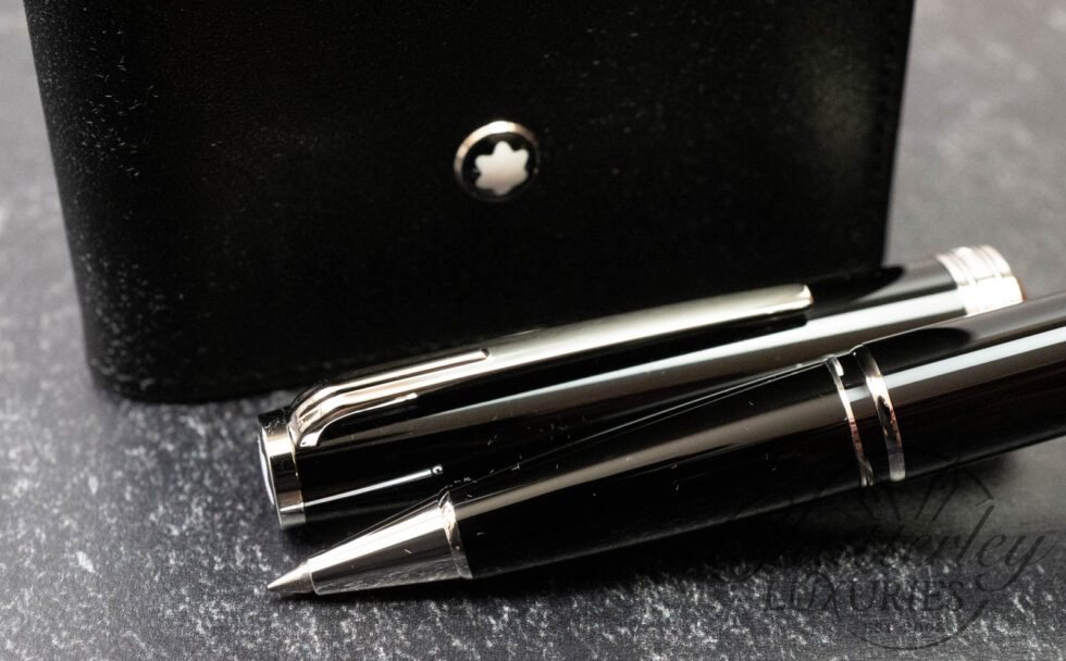 Montblanc PIX Black Rollerball and Meisterstück Black Leather Business Card Holder Set
