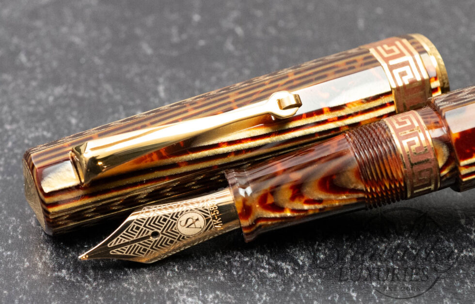 Armando Simoni Club Bespoke Edition Gladiatore Medio Chased Art Nouveau Bronze Arco Celluloid Fountain Pen