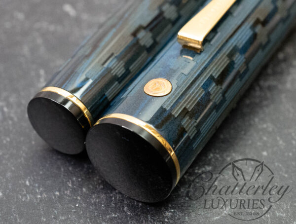 Wahl Eversharp DECOBAND Ebonite Ripple Chased Blue Fountain Pen - Image 4