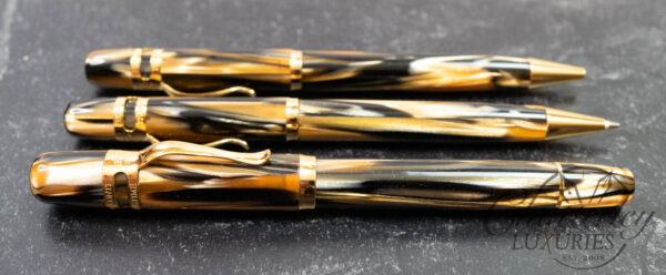Visconti Ragtime 1991 Cinnabar Celluloid 3 Pen Set With Visconti Leather Case - Image 4