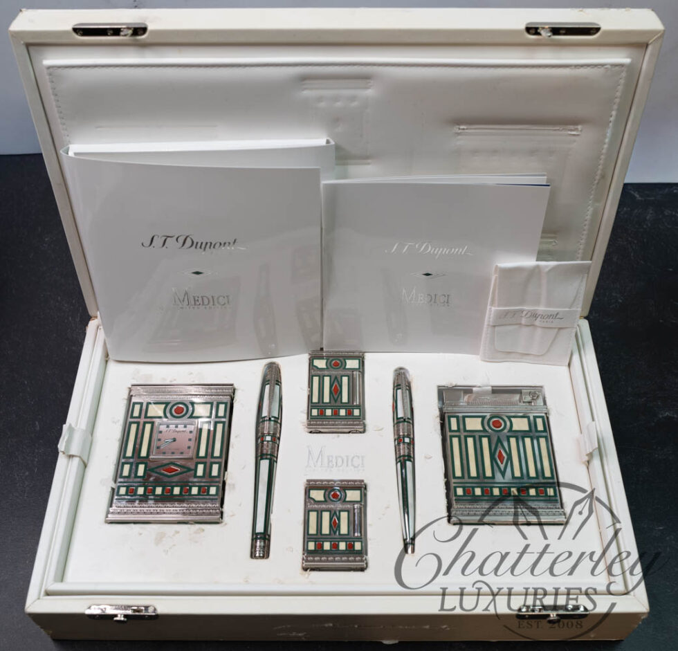 S.T. Dupont Medici Limited Edition Fountain Pen, Ballpoint, Table Clock, Desk Lighter & 2 Pocket Lighter Set