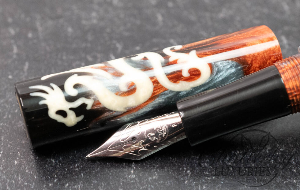 Atelier Lusso Andromeda Dragon Black & Grey/Orange Resin Fountain Pen