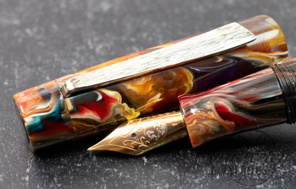 Atelier Lusso Brooks Hydra Primary Manipulation Vesuvio Resin Fountain Pen with Hammered "Shredded" Clip