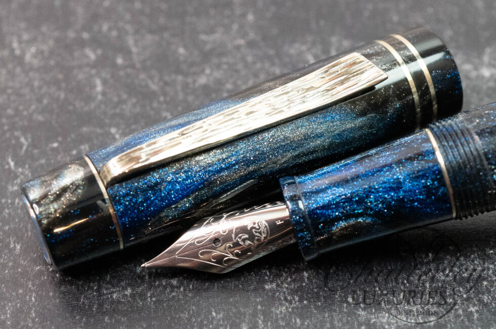 Atelier Lusso Carina Black Blue Resin Fountain Pen with Hammered "Shredded" Clip