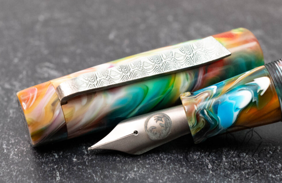 Atelier Lusso Brooks Draco Primary Manipulation Stromboli Resin Fountain Pen with #8 Titanium Nib & Damascus Steel Clip