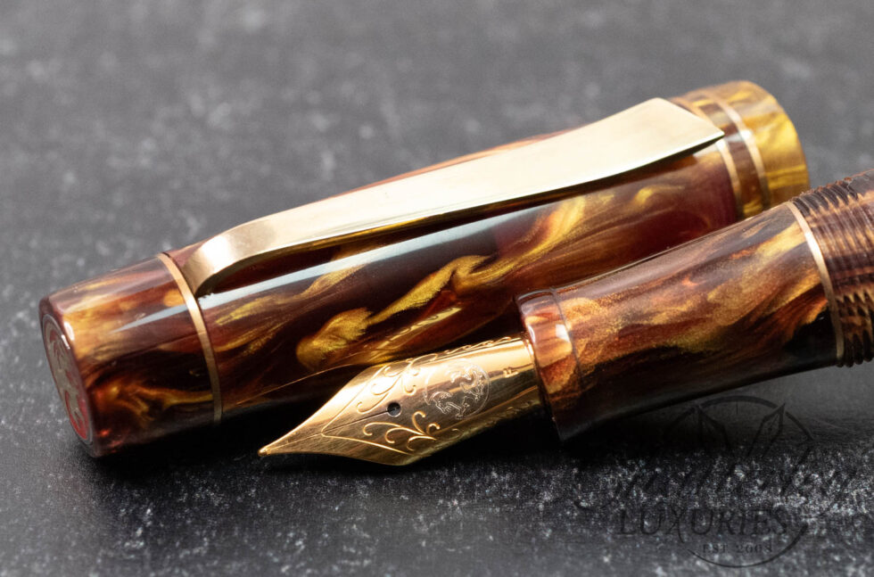 Atelier Lusso Carina 15 Gold & Red Resin Fountain Pen with Bronze Clip