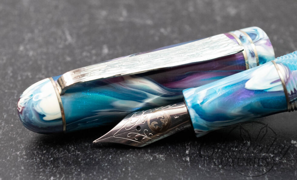Atelier Lusso Taurus Blue & Purple Resin Fountain Pen with Hammered "Shredded" Clip