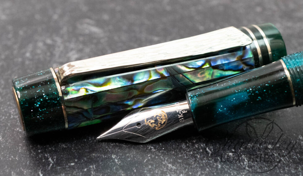 Atelier Lusso Carina Ragazzone Dark Mexican Abalone & Resin Fountain Pen with Hammered "Shredded" Clip