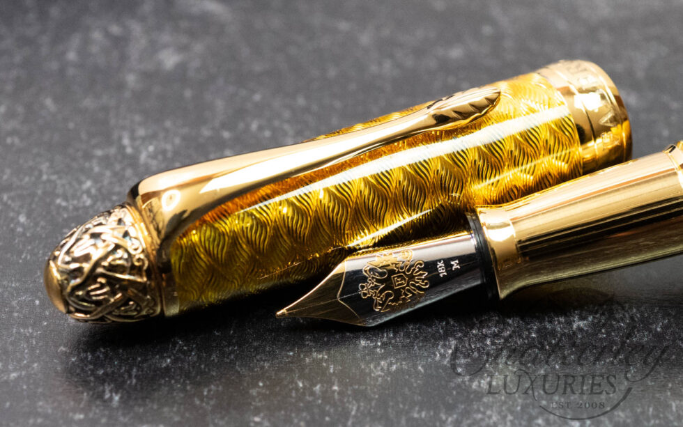 Michel Perchin Fabergé Yellow Guilloché and Enamel Limited Edition Fountain Pen