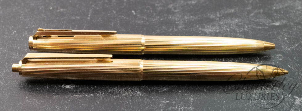 Montblanc Gold-Filled Pinstripe "1846" Lever Ballpoint & "1546" Mechanical Pencil Set