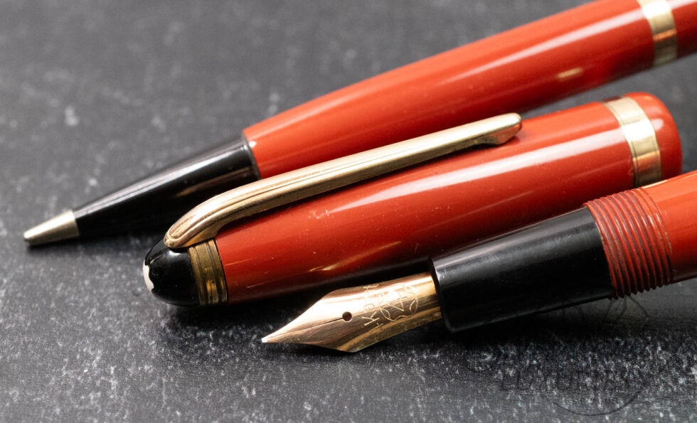 Montblanc Vintage Danish Coral Red Celluloid Fountain Pen #214 and Mechanical Pencil #15 Set