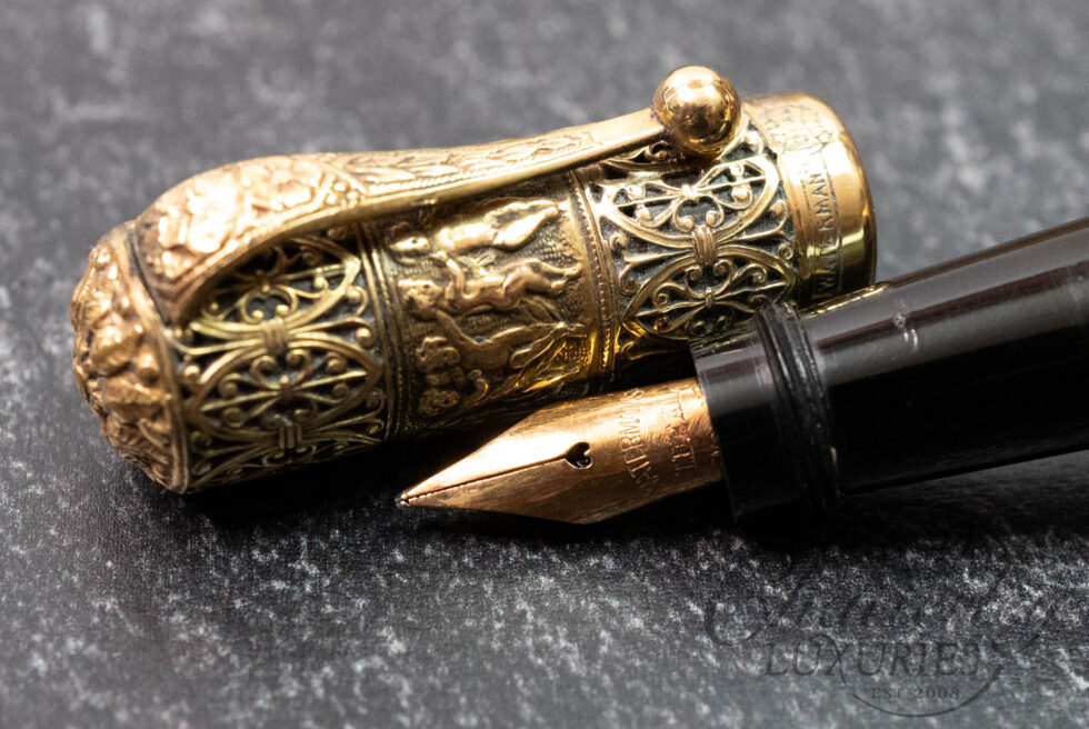 Waterman 42 Italian Vintage "Putti" on Open Filigree Overlay 18k Rolled-Gold Safety Fountain Pen