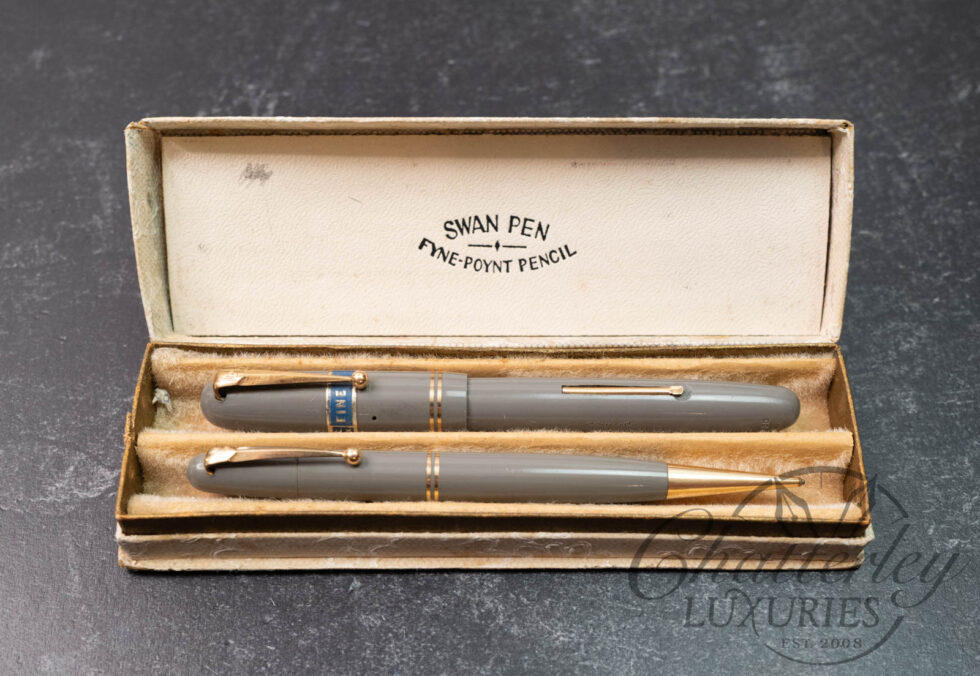 Mabie Todd & Co "Swan" Vintage Self Filler 3230 Celluloid Fountain Pen and Fyne Poynt Pencil Set