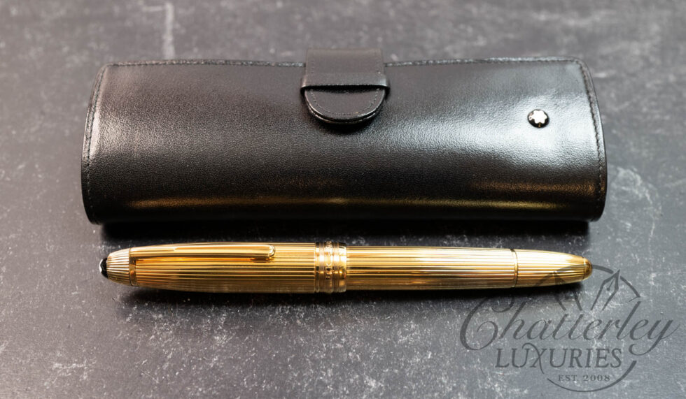 Montblanc Meisterstück 147 LeGrand Solitaire Pinstripe Vermeil Traveller Fountain Pen & Leather Case