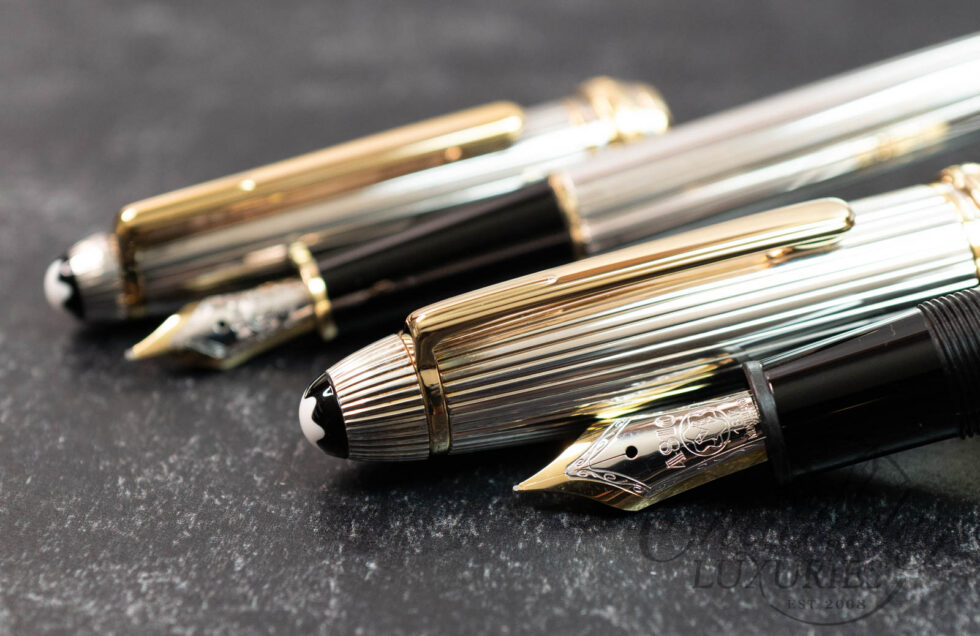Montblanc Meisterstück Solitaire Pinstripe Silver Wedding Fountain Pen Set