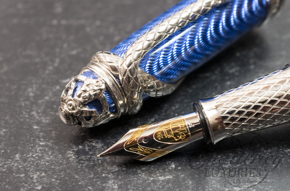 Michel Perchin Serpent Blue Guilloche Enamel Limited Edition Fountain Pen