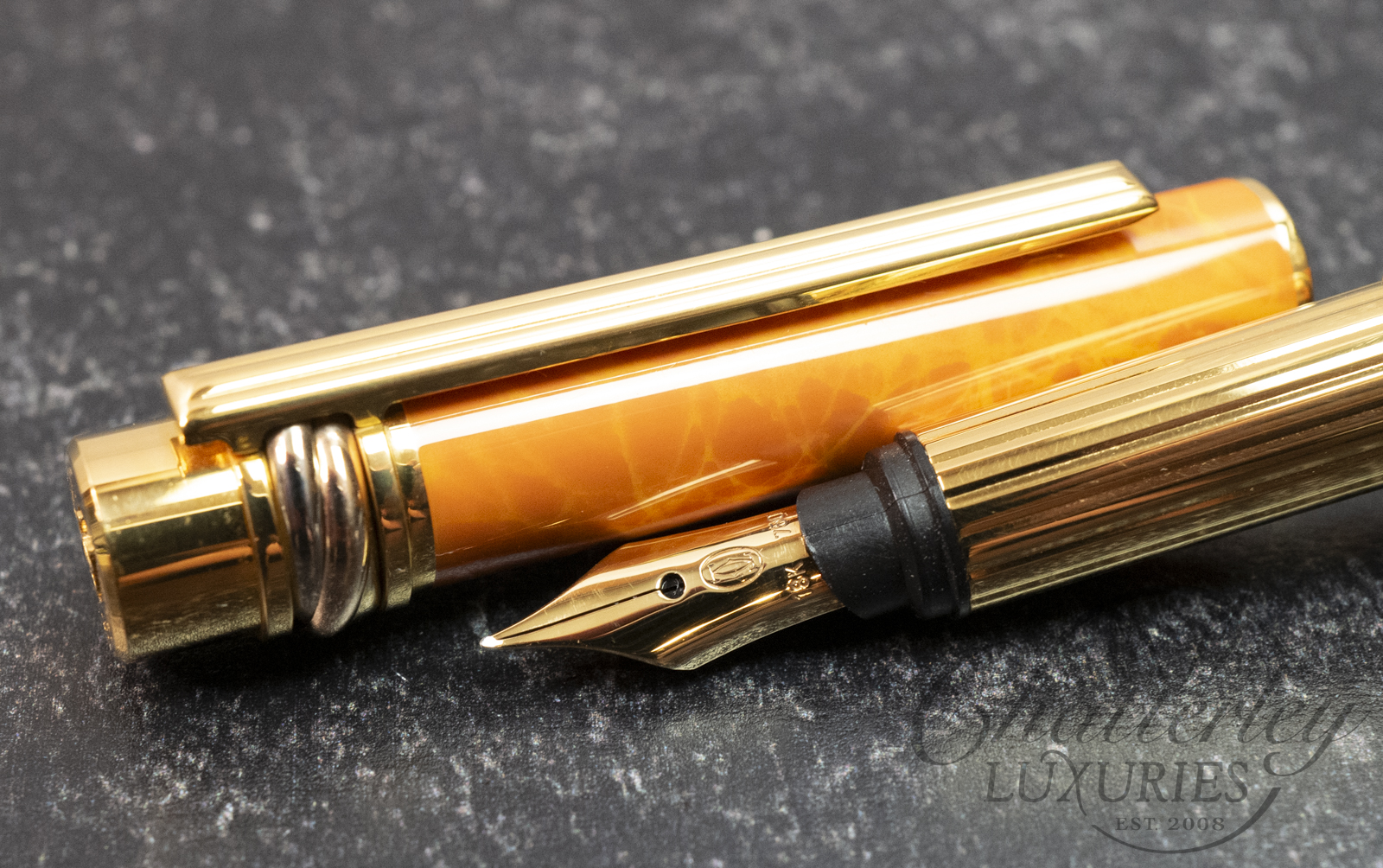 Cartier Must de Cartier Trinity Orange Marbled Fountain Pen, product image from Chatterleyluxuries