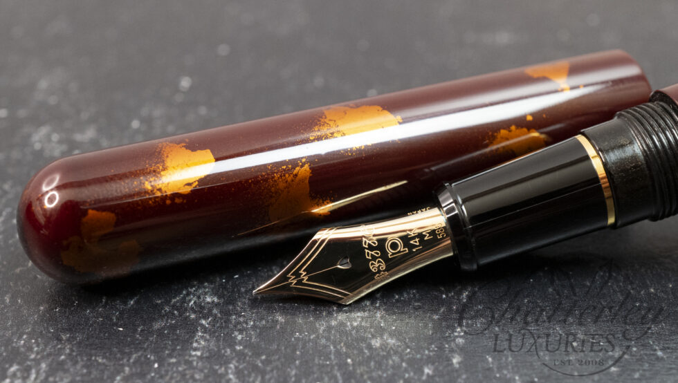 Eureka Urushi Burgundy and Gold Fountain Pen with Platinum Nib