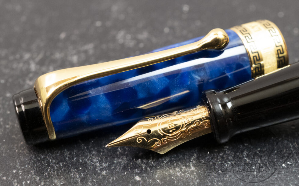 Aurora Optima Auroloide Blue Gold Trim Fountain Pen