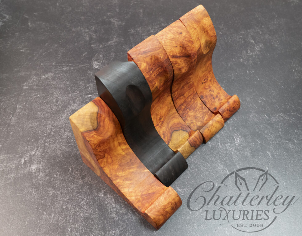 Henry Wood Crafts Single Pen Stands- Amboyna Burl/Macassar Ebony Wood
