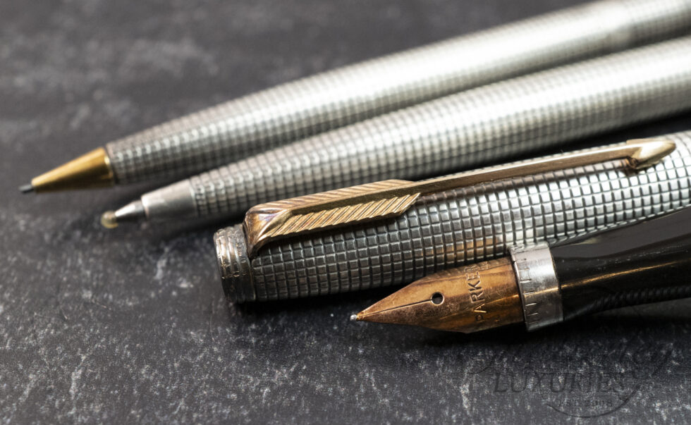 Parker 75 Cicelé Sterling Silver Fountain Pen, Ballpoint & Mechanical Pencil Set