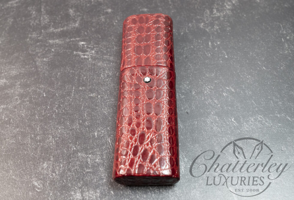 Montblanc Crocodile Embossed Burgundy Leather Tubular 2 Pen Pouch