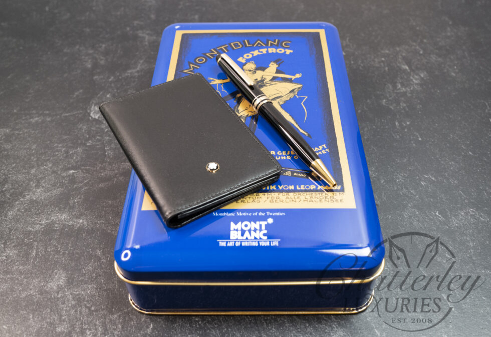 Montblanc Foxtrot Blue Tin Gift Set Classique Ballpoint Pen and Leather Business Card Holder